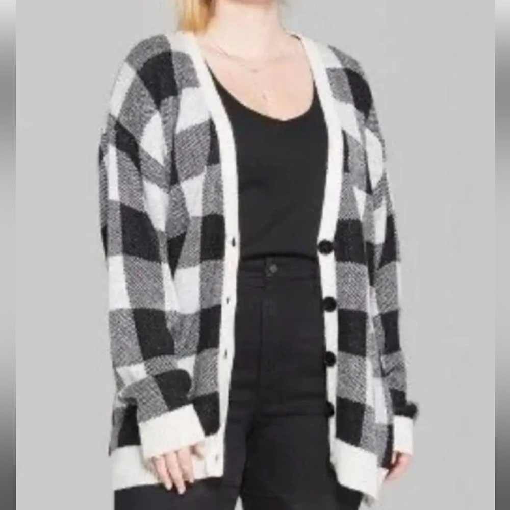 Women's Wild Fable Gingham V-Neck Button-Down Sweater